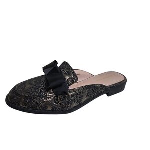 London Rag Black and Gold Brocade Bow Mules Shoes